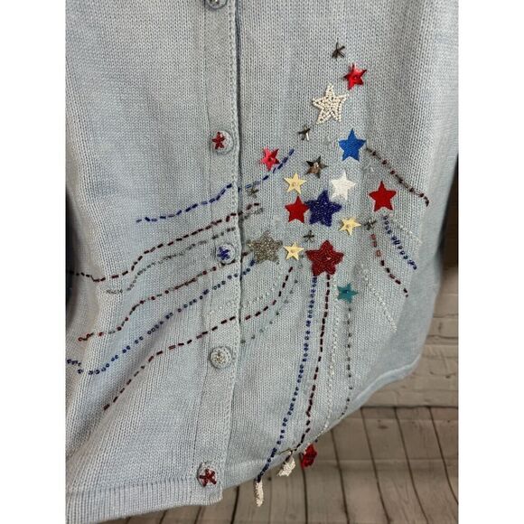 STORYBOOK KNITS ramie cotton light blue embroidered beaded knit cardigan 2X NWT - Picture 3 of 10